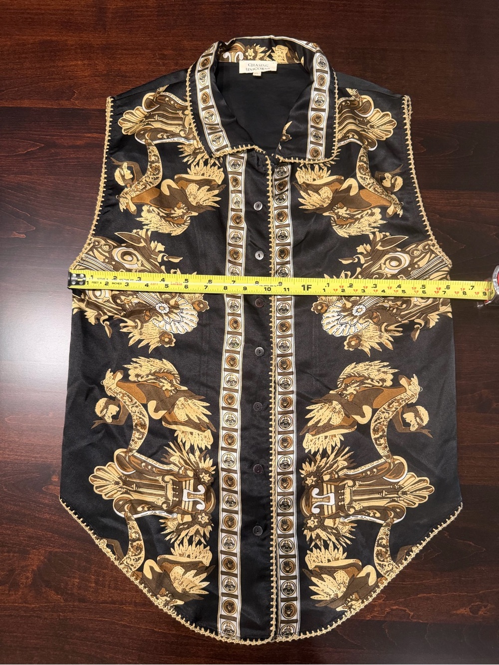 Chasing Unicorns Black and Gold Baroque Button-Up Blouse S/M - Picture 10 of 11